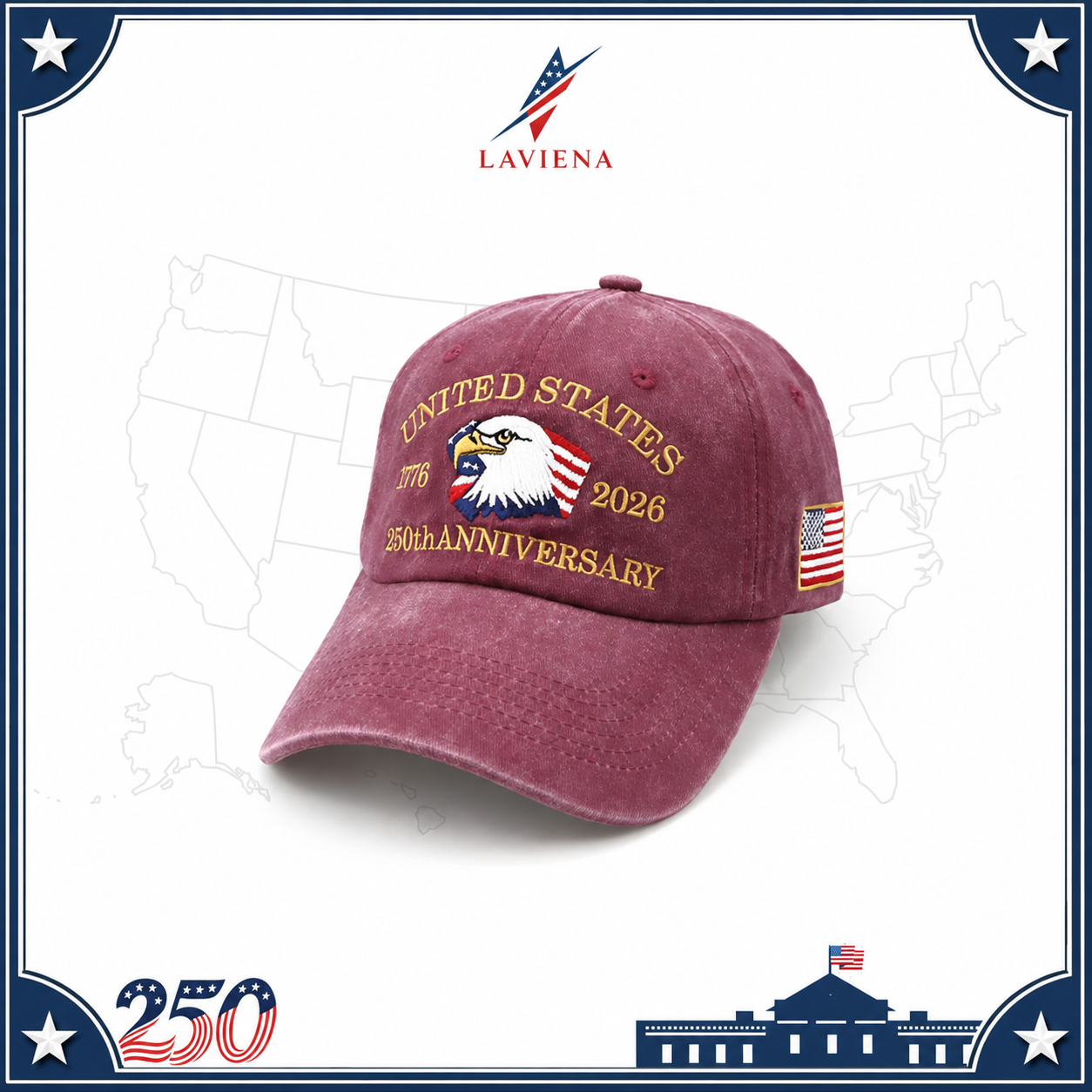 Laviena Eagle & Liberty USA 250th Anniversary Embroidered Cap