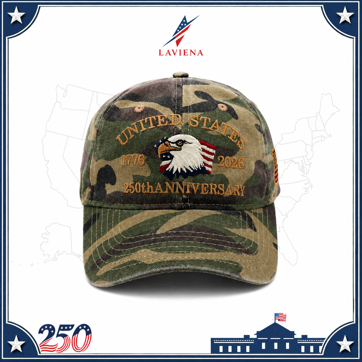 Laviena Eagle & Liberty USA 250th Anniversary Embroidered Cap