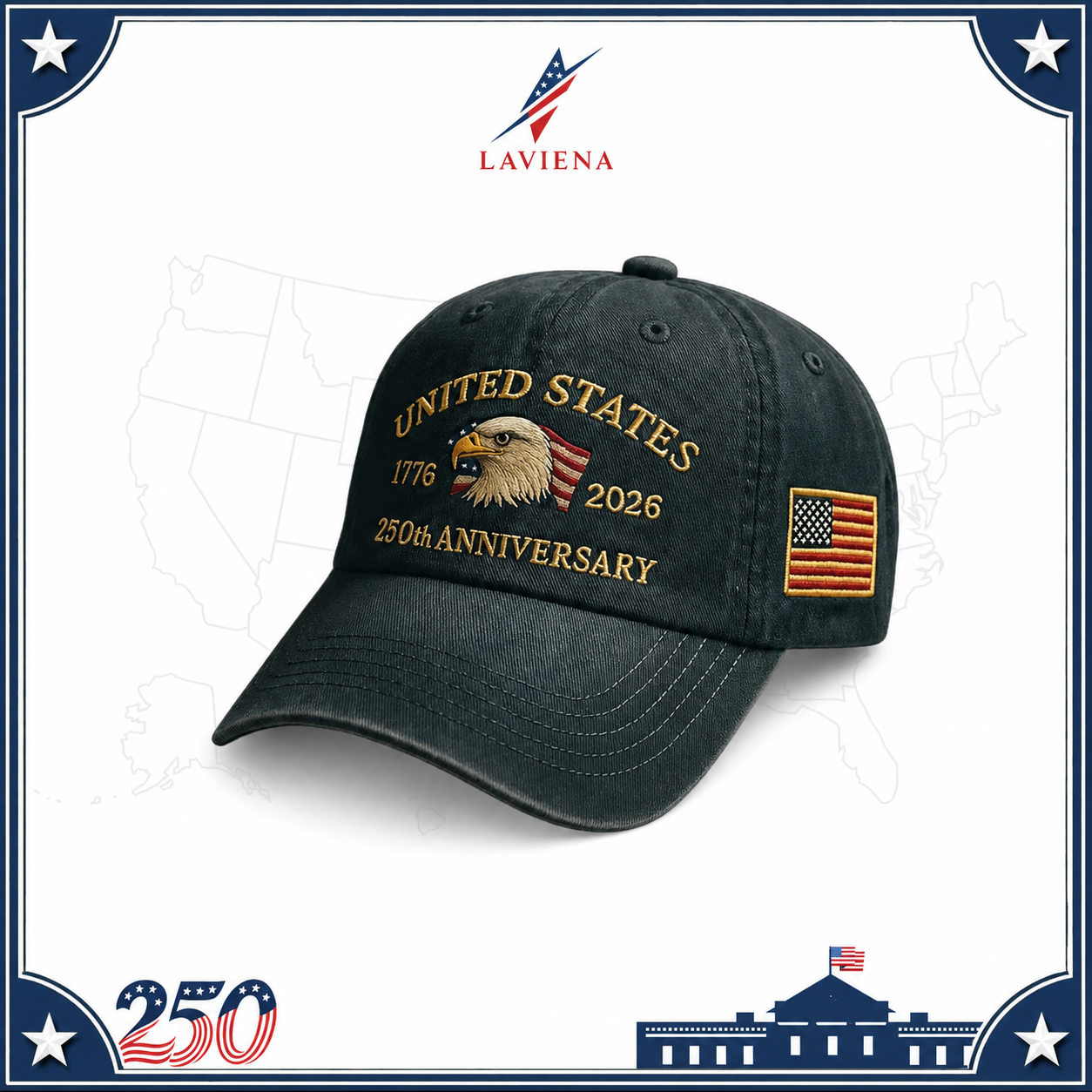 Laviena Eagle & Liberty USA 250th Anniversary Embroidered Cap