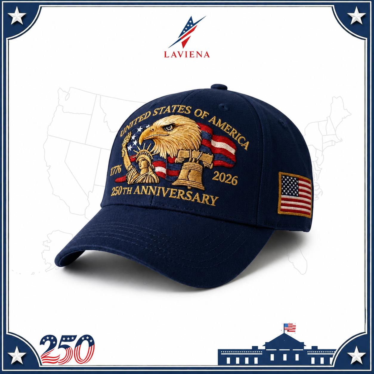Laviena Eagle & Liberty USA 250th Anniversary Embroidered Cap