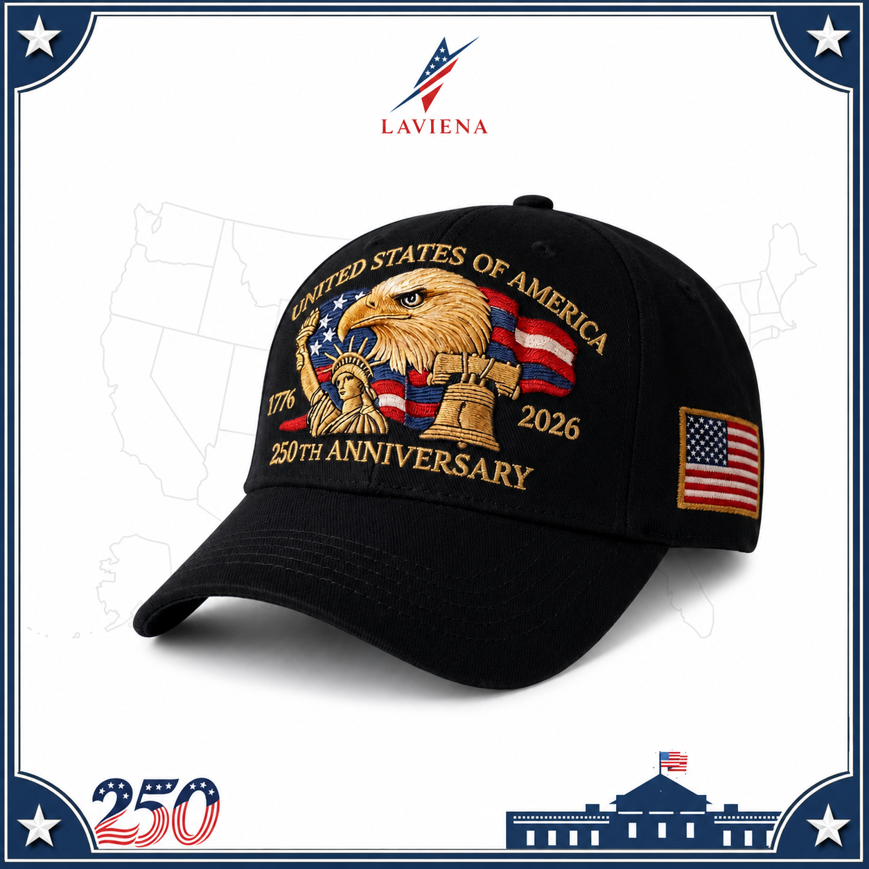 Laviena Eagle & Liberty USA 250th Anniversary Embroidered Cap