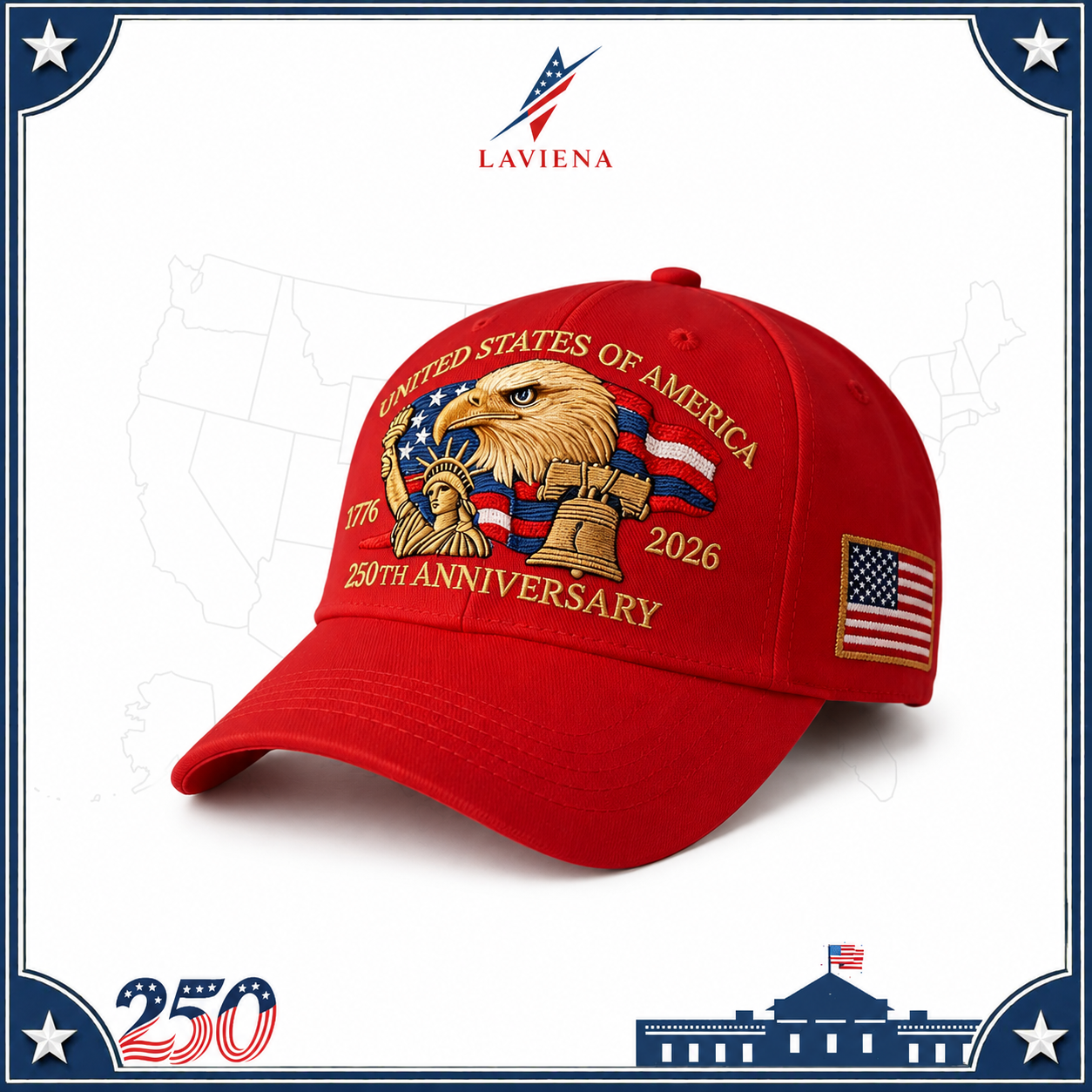 Laviena Eagle & Liberty USA 250th Anniversary Embroidered Cap