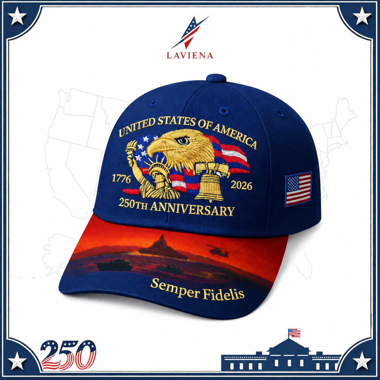 Laviena Eagle & Liberty USA 250th Anniversary Embroidered Cap
