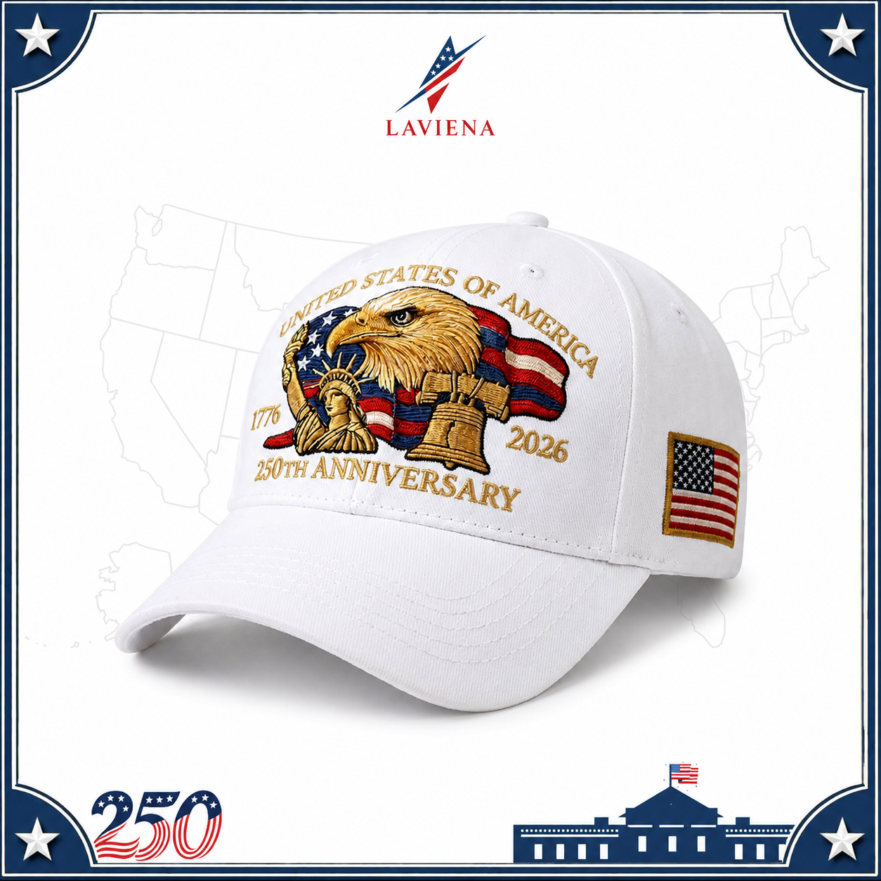 Laviena Eagle & Liberty USA 250th Anniversary Embroidered Cap