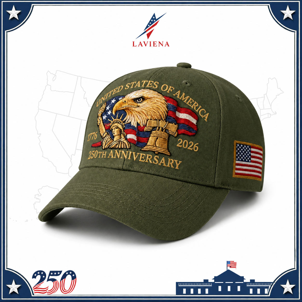 Laviena Eagle & Liberty USA 250th Anniversary Embroidered Cap