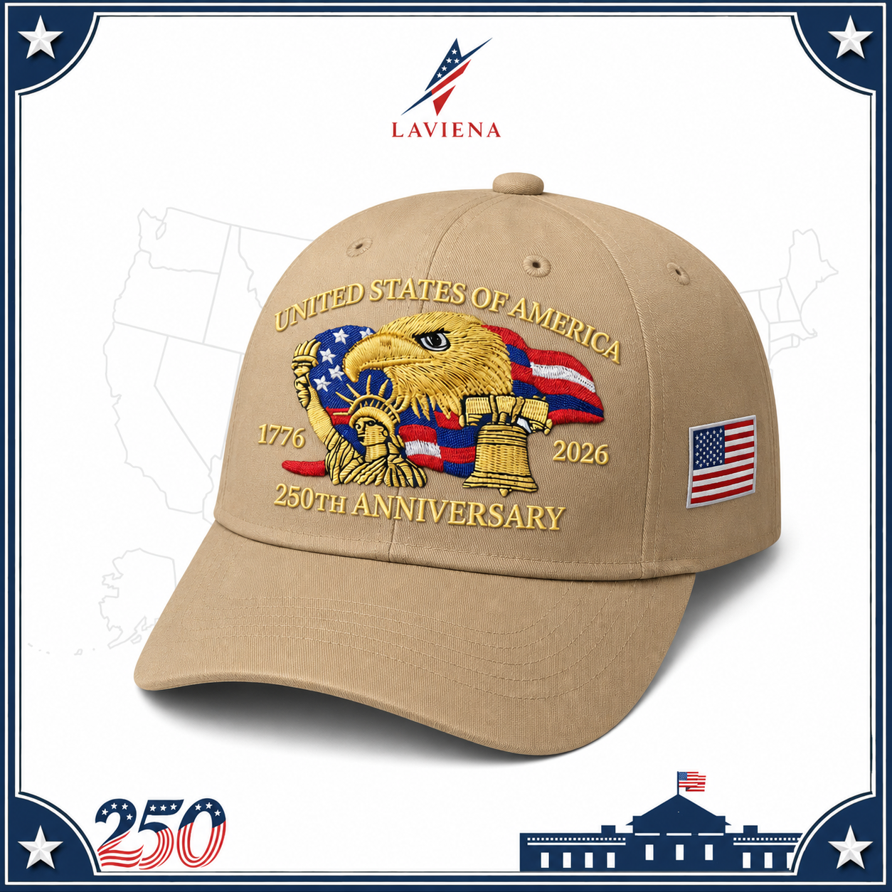 Laviena Eagle & Liberty USA 250th Anniversary Embroidered Cap