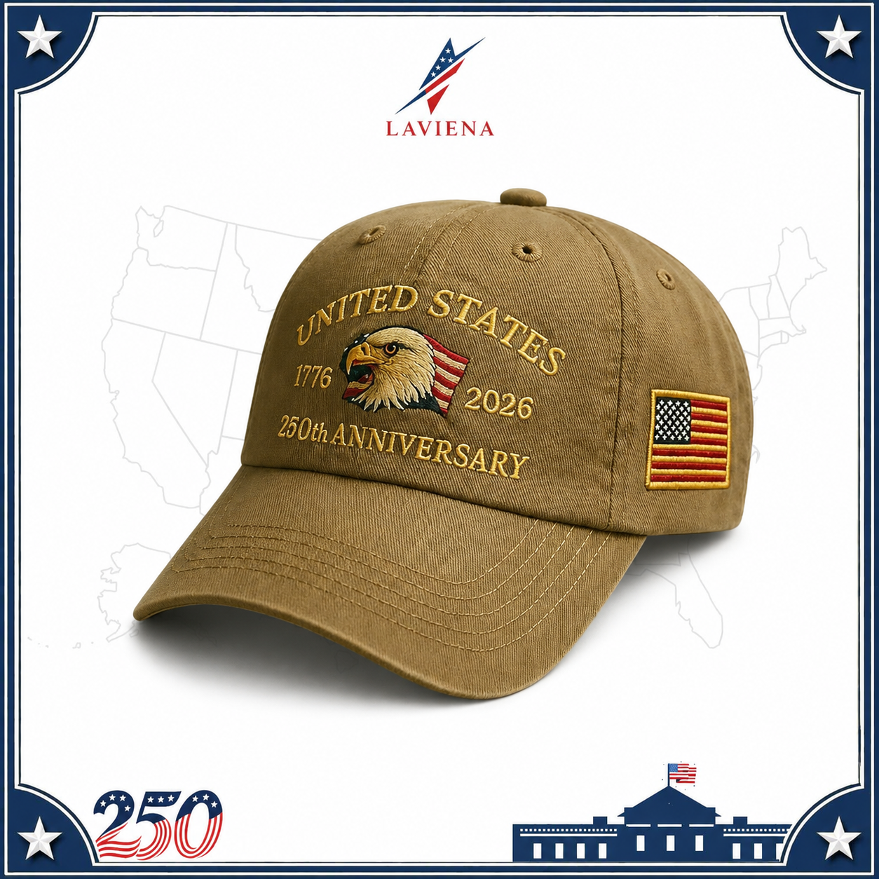 Laviena Eagle & Liberty USA 250th Anniversary Embroidered Cap