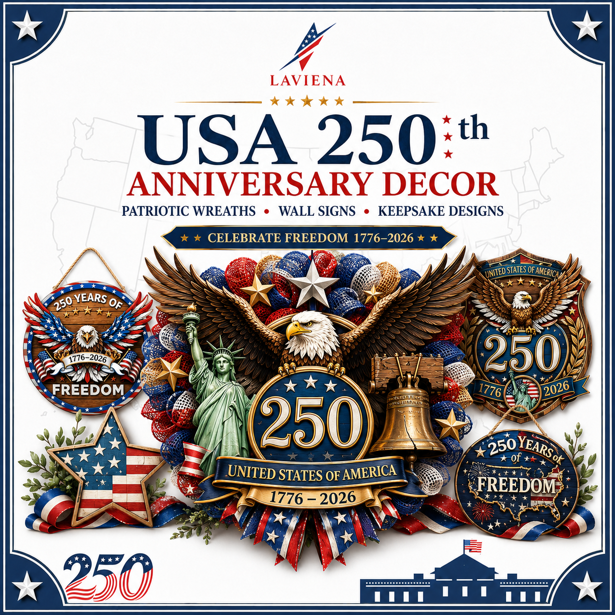 Laviena America 250th Patriotic Wooden Door Wreath