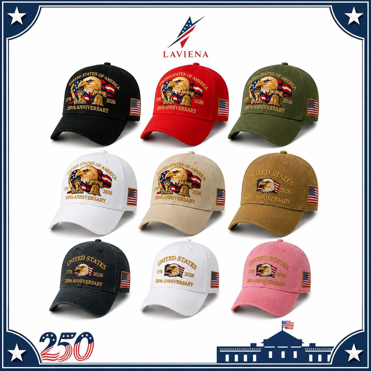 Laviena Eagle & Liberty USA 250th Anniversary Embroidered Cap
