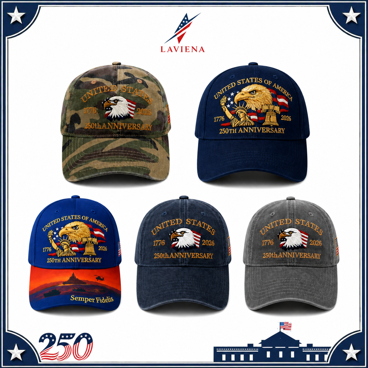 Laviena Eagle & Liberty USA 250th Anniversary Embroidered Cap