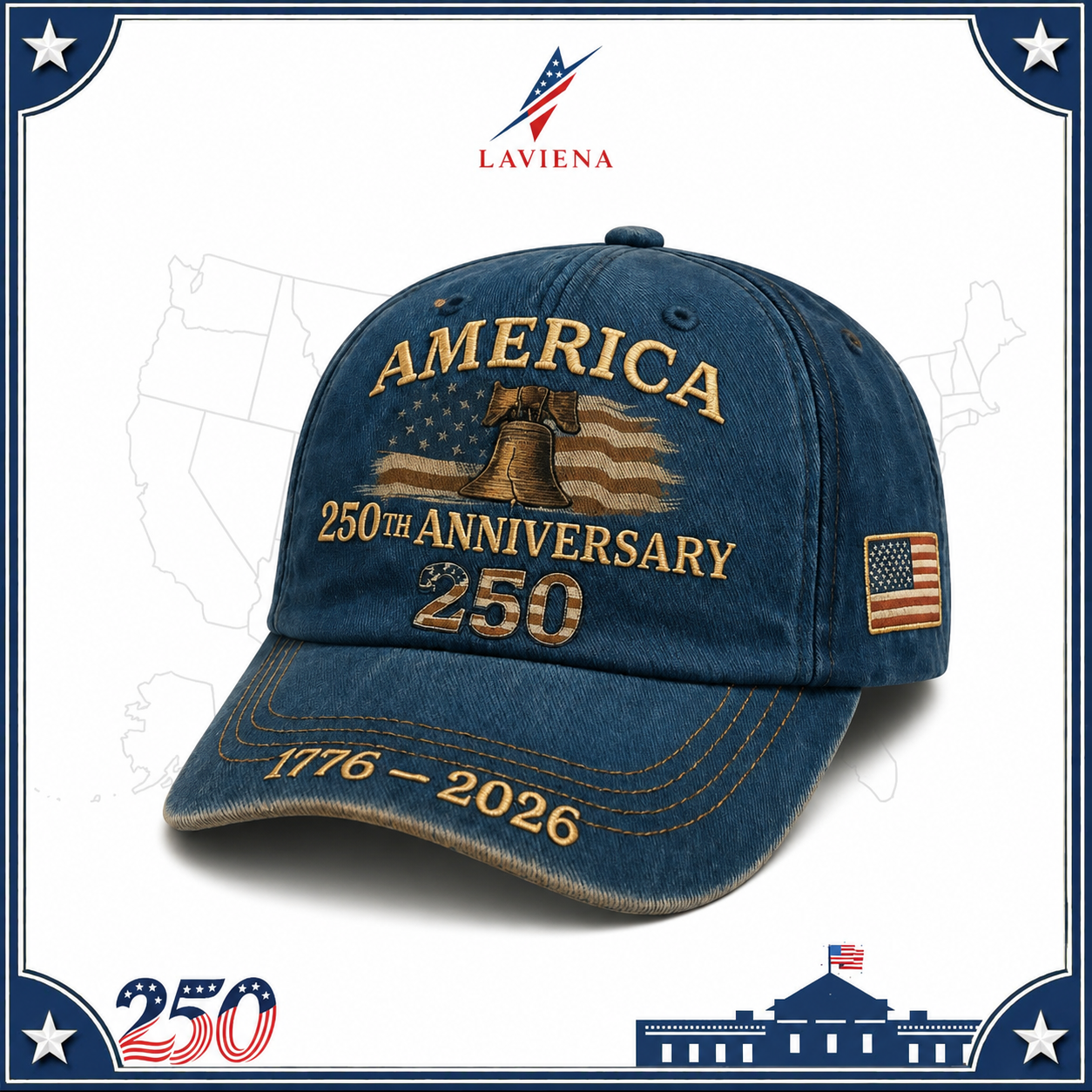 Laviena Liberty Bell USA 250th Anniversary Baseball Cap