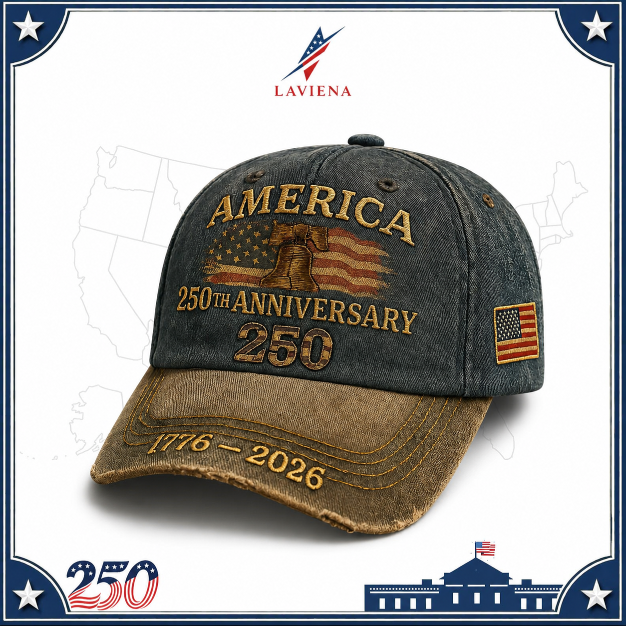 Laviena Liberty Bell USA 250th Anniversary Baseball Cap