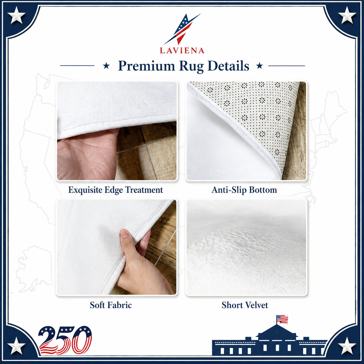 USA 250th Celebration Area Rug Decoration Home Blue Non-slip Living Room Large Rugs Office Study Pile Fabric Floor Mat American