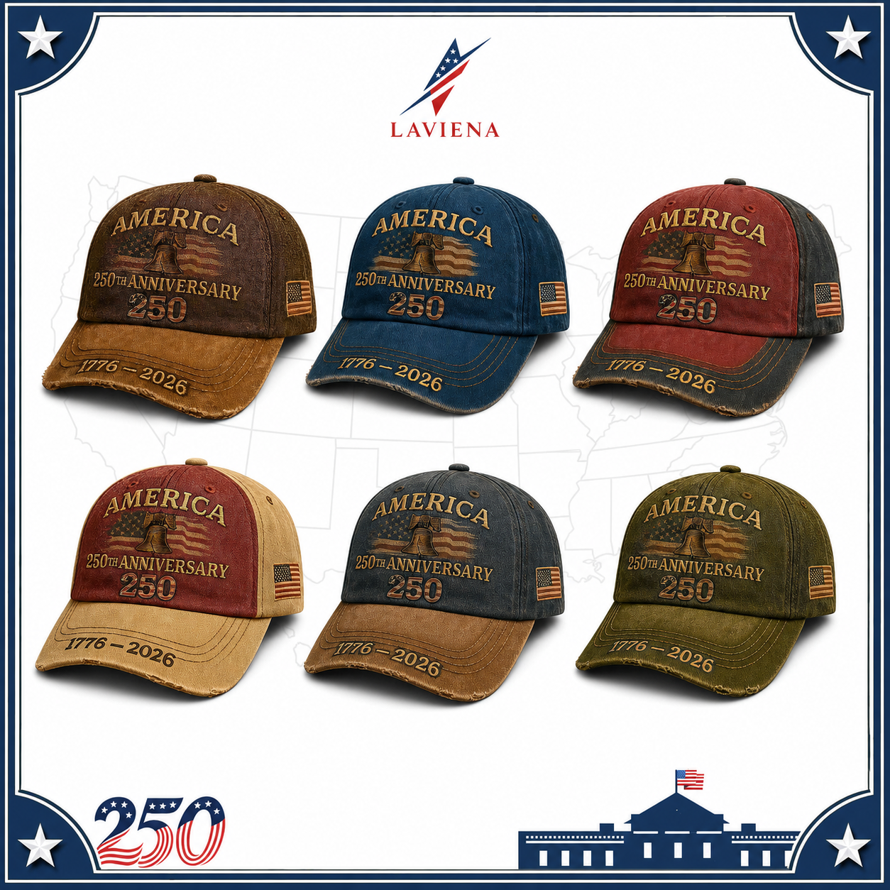 Laviena Liberty Bell USA 250th Anniversary Baseball Cap