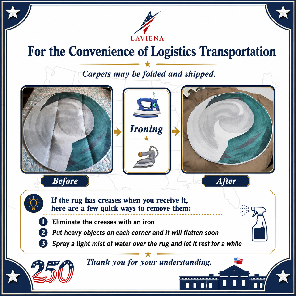USA 250th Celebration Area Rug Decoration Home Blue Non-slip Living Room Large Rugs Office Study Pile Fabric Floor Mat American