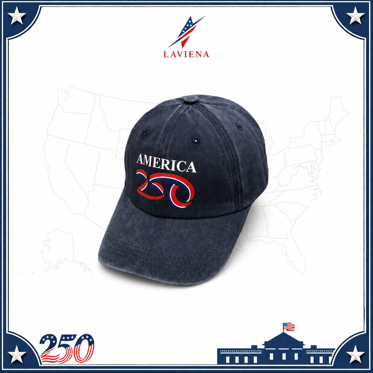 Laviena Washed Retro USA 250th Anniversary Baseball Cap