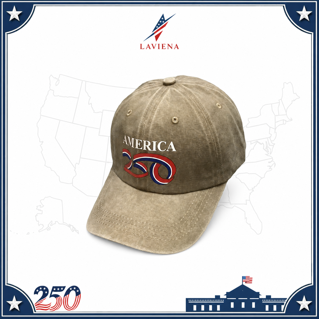 Laviena Washed Retro USA 250th Anniversary Baseball Cap
