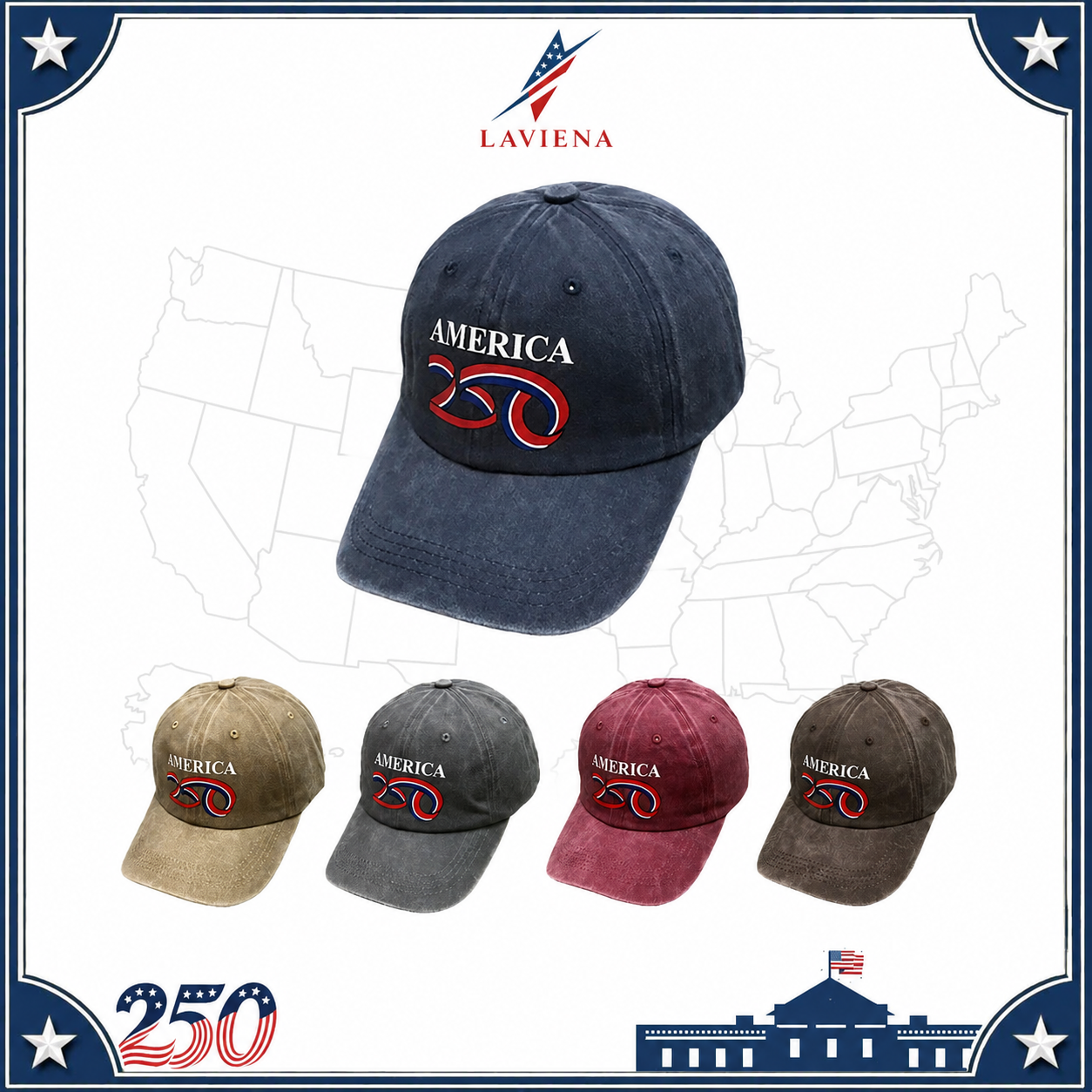 Laviena Washed Retro USA 250th Anniversary Baseball Cap