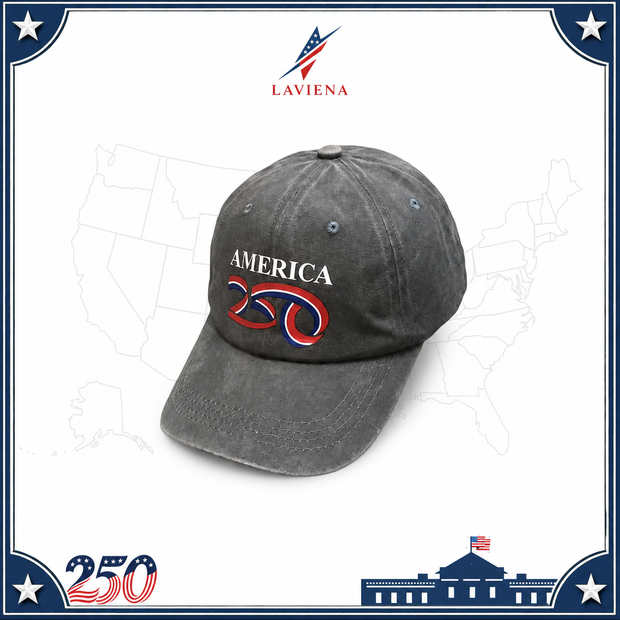 Laviena Washed Retro USA 250th Anniversary Baseball Cap