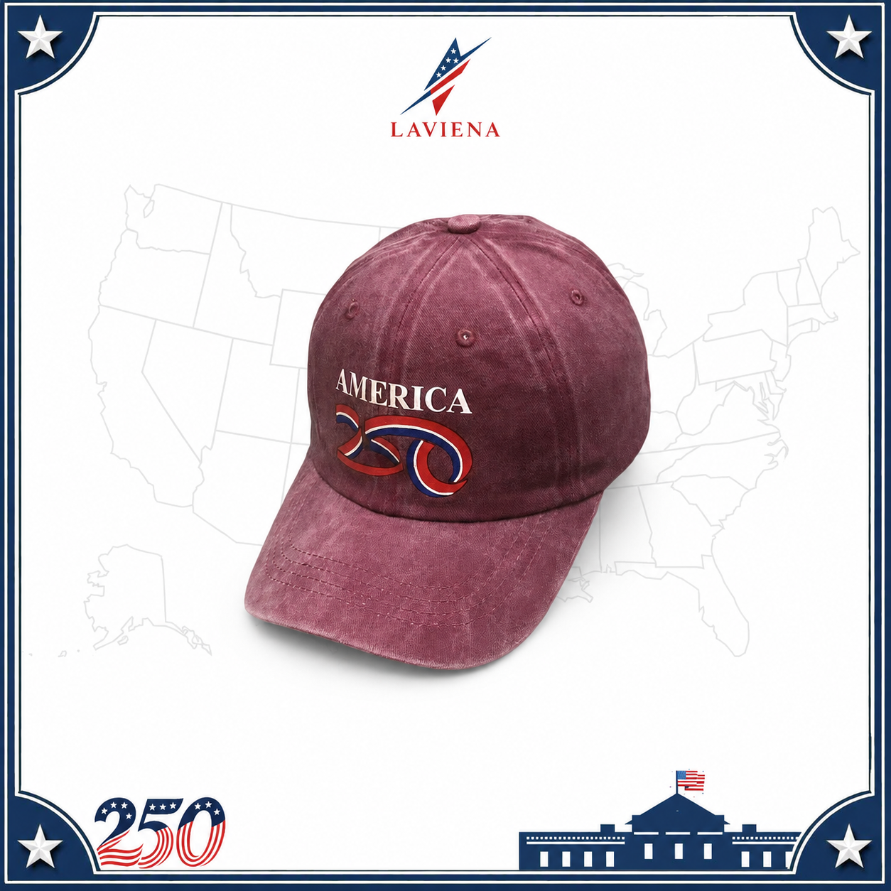 Laviena Washed Retro USA 250th Anniversary Baseball Cap