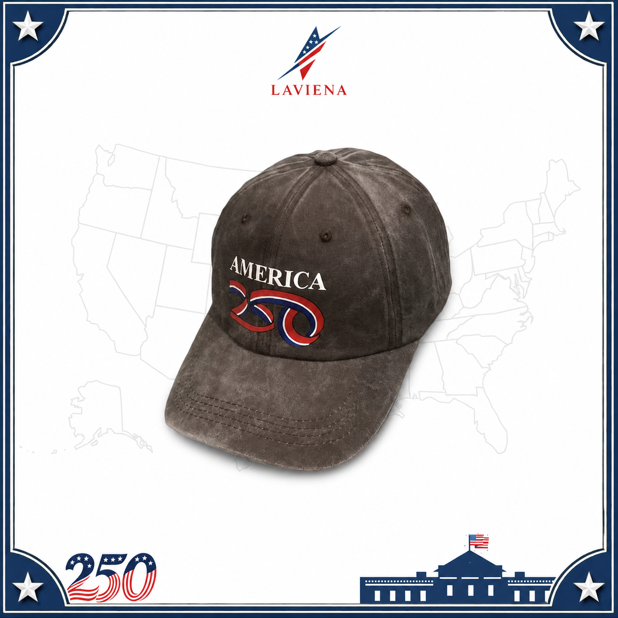Laviena Washed Retro USA 250th Anniversary Baseball Cap