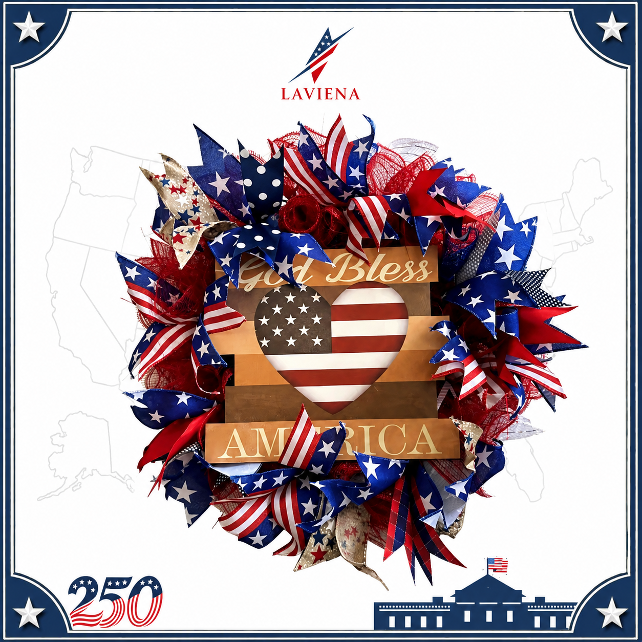 Laviena America 250th Patriotic Wooden Door Wreath