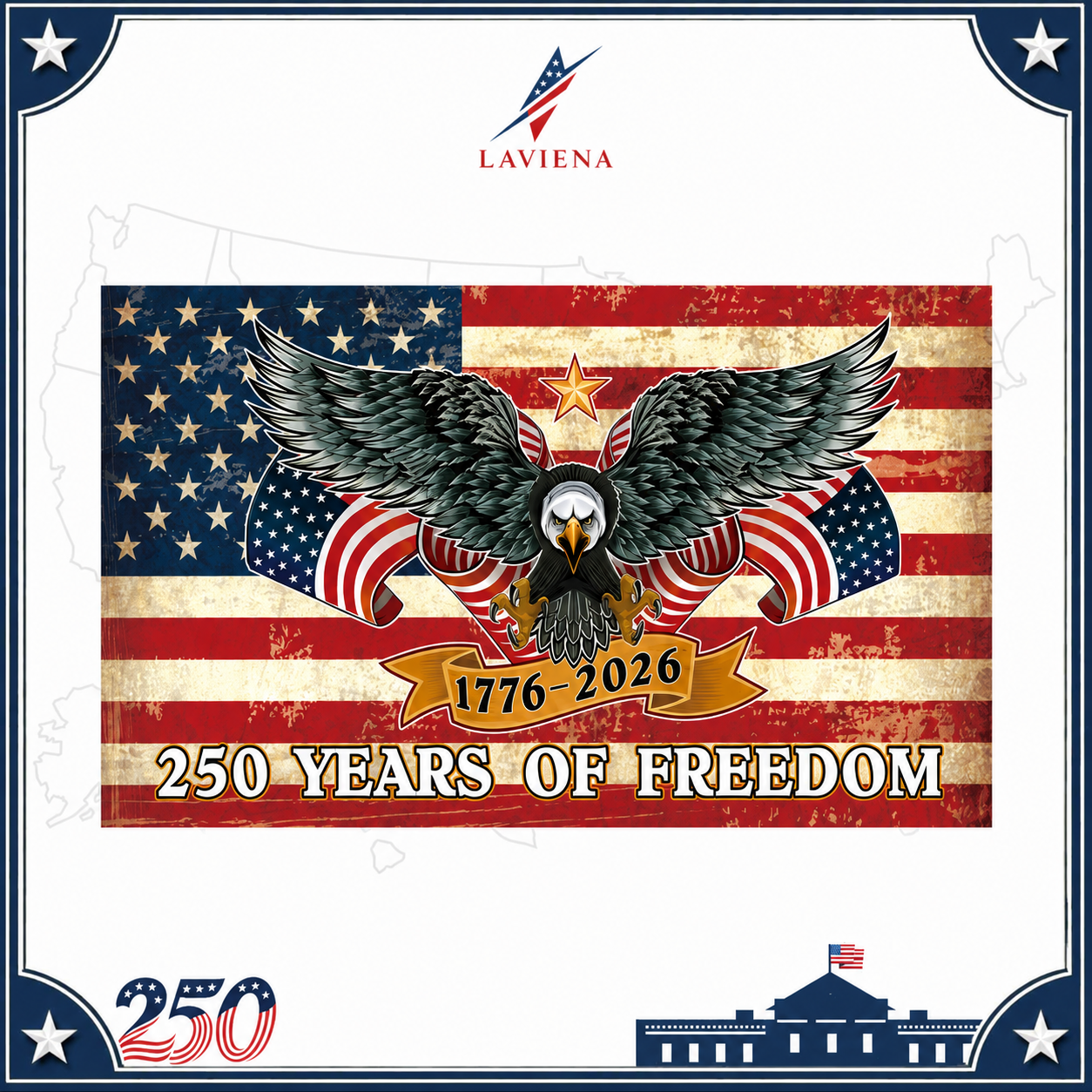Laviena USA 250th Anniversary Patriotic Flag Backdrop Banner