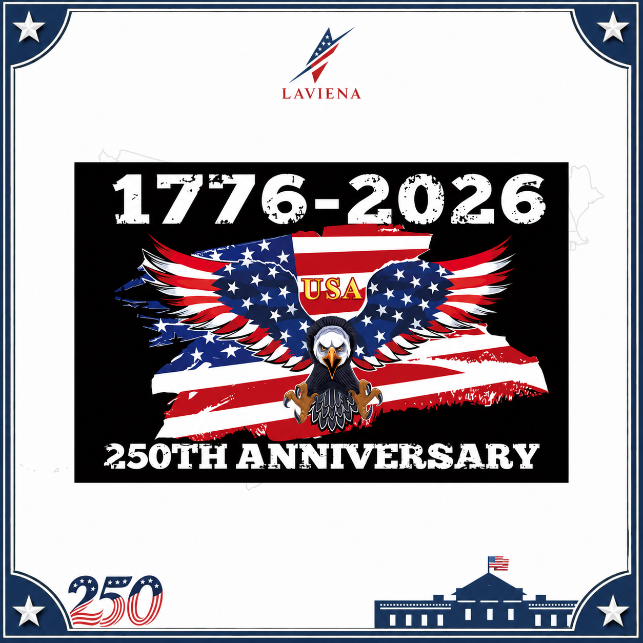 Laviena USA 250th Anniversary Patriotic Flag Backdrop Banner