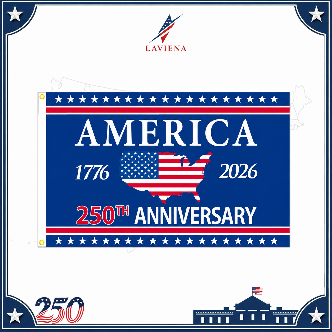 Laviena USA 250th Anniversary Patriotic Flag Backdrop Banner