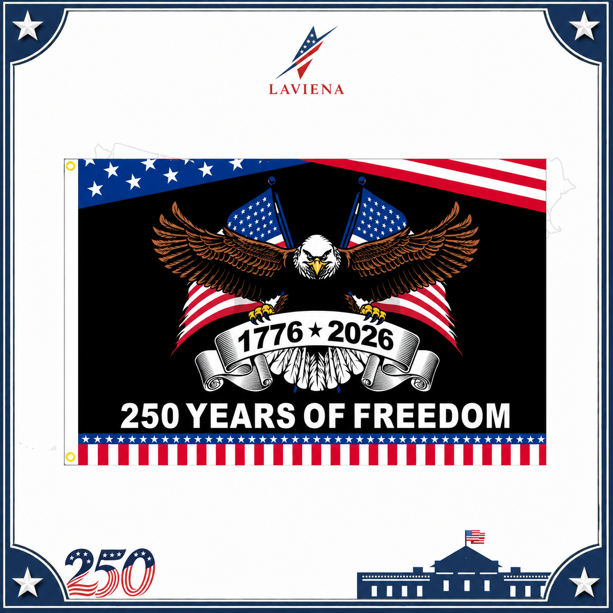 Laviena USA 250th Anniversary Patriotic Flag Backdrop Banner