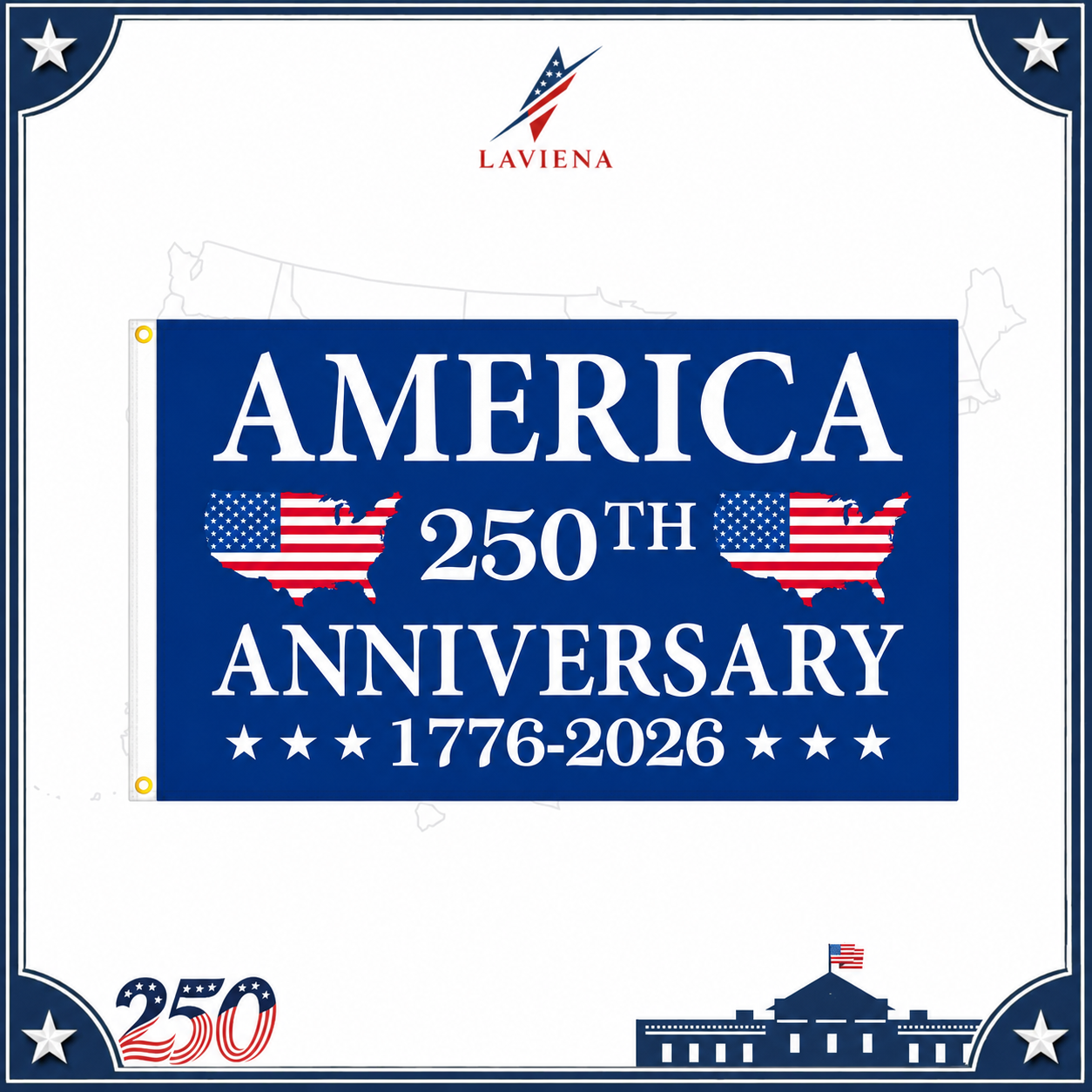 Laviena USA 250th Anniversary Patriotic Flag Backdrop Banner