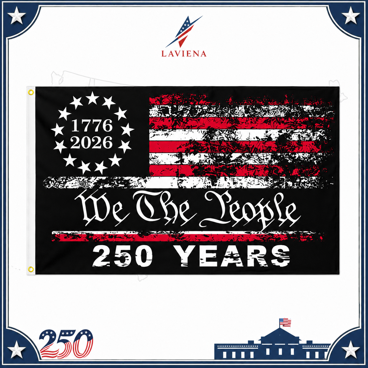 Laviena USA 250th Anniversary Patriotic Flag Backdrop Banner