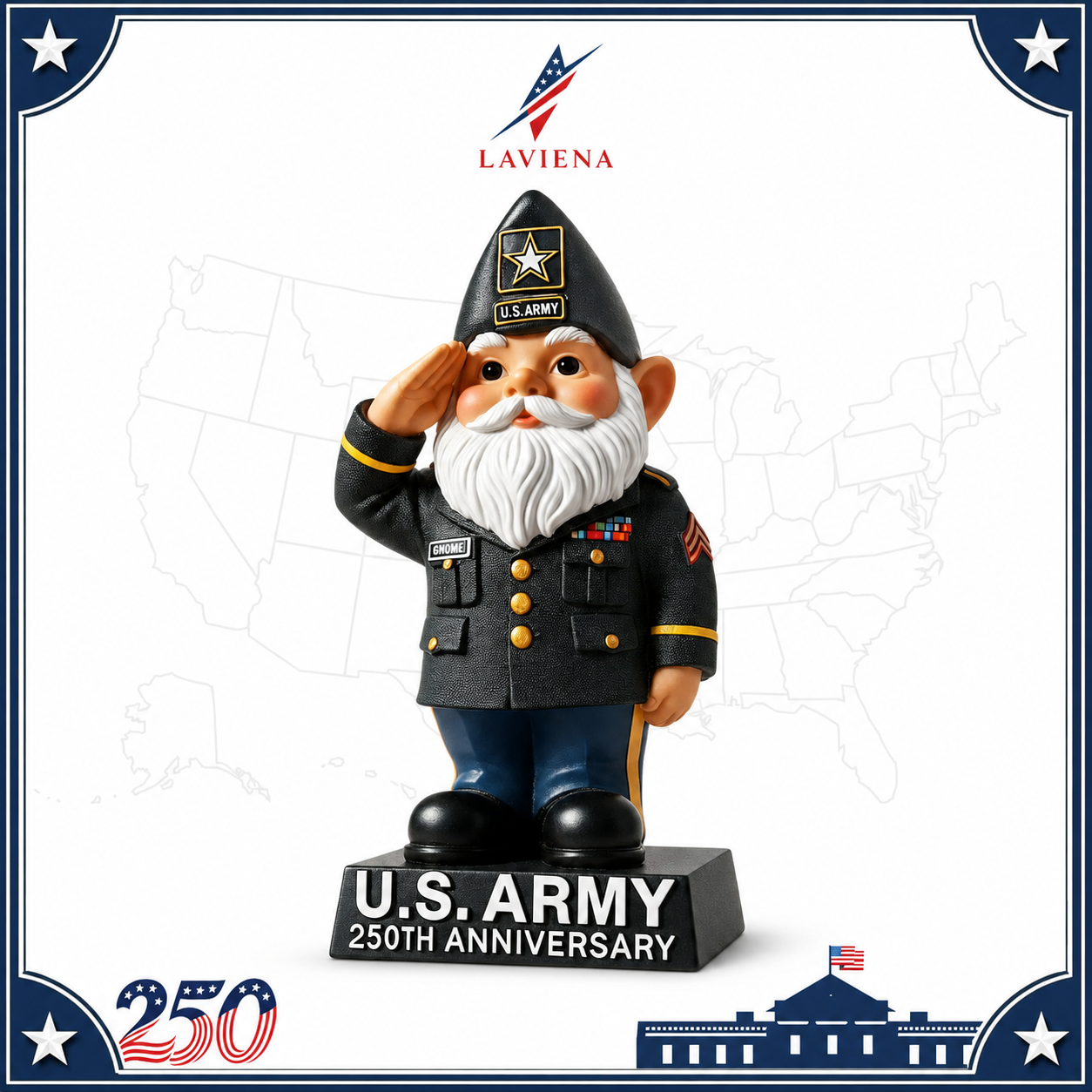 Laviena America 250th Military Tribute Gnome Statue
