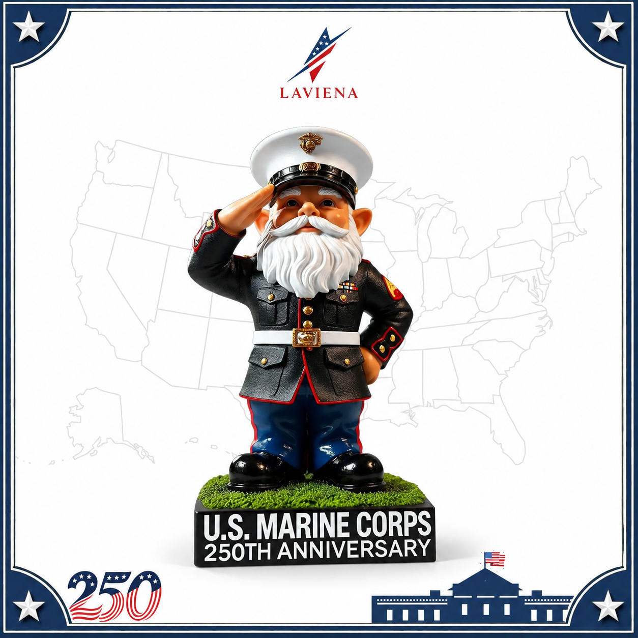 Laviena America 250th Military Tribute Gnome Statue
