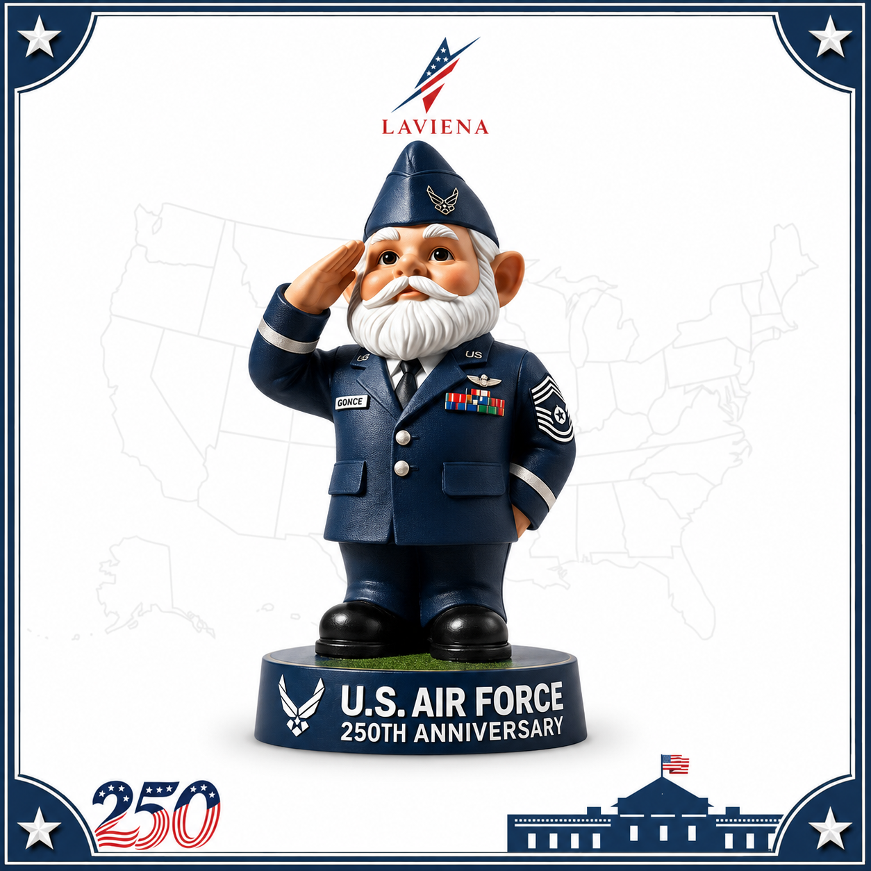 Laviena America 250th Military Tribute Gnome Statue