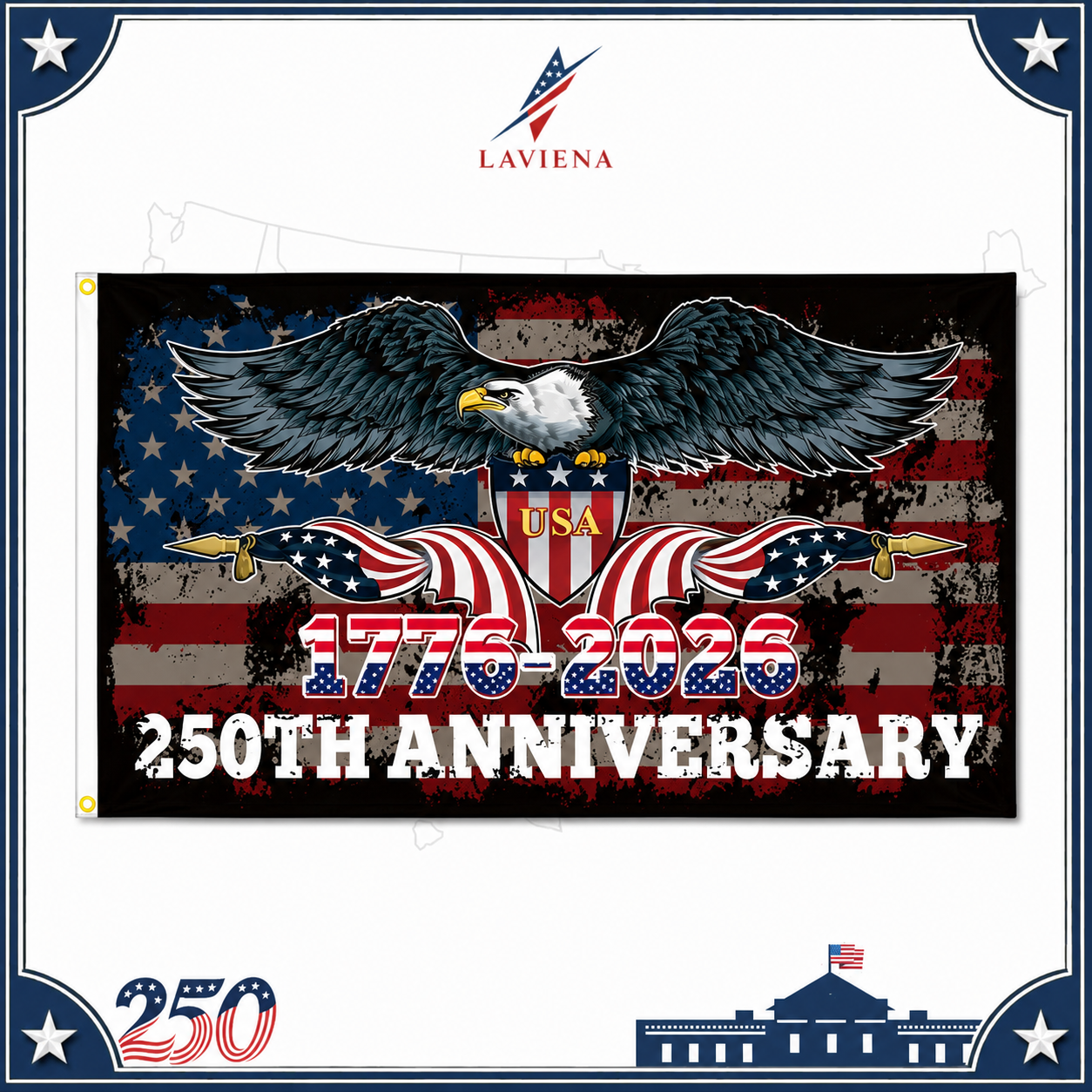 Laviena USA 250th Anniversary Patriotic Flag Backdrop Banner