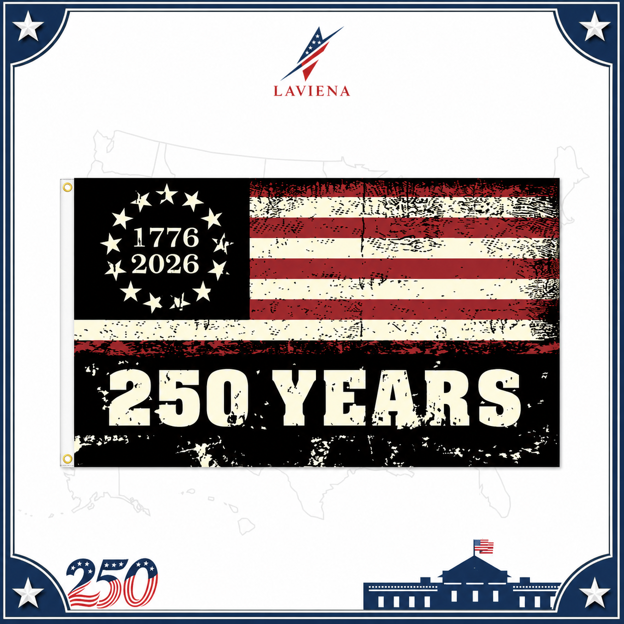 Laviena USA 250th Anniversary Patriotic Flag Backdrop Banner