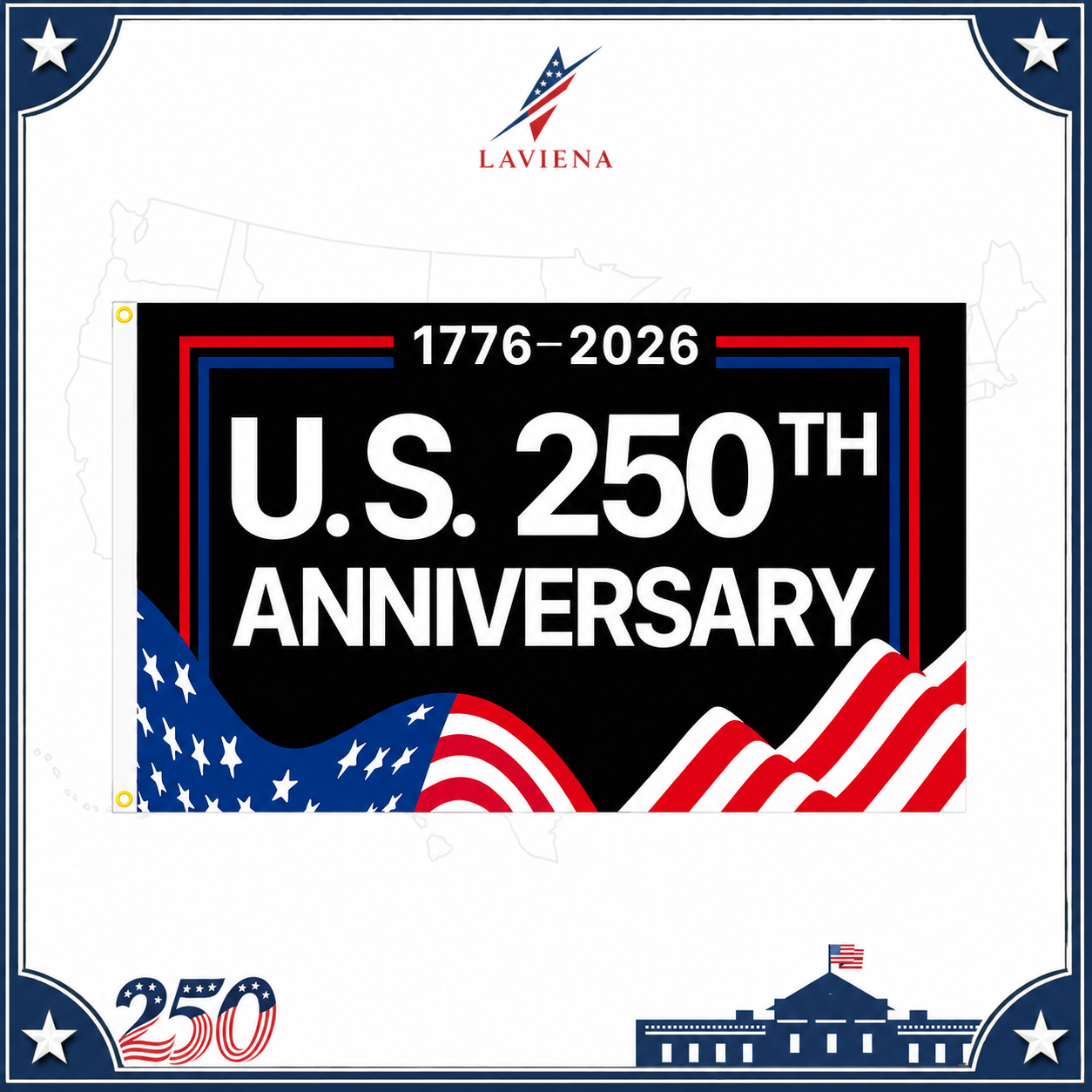 Laviena USA 250th Anniversary Patriotic Flag Backdrop Banner