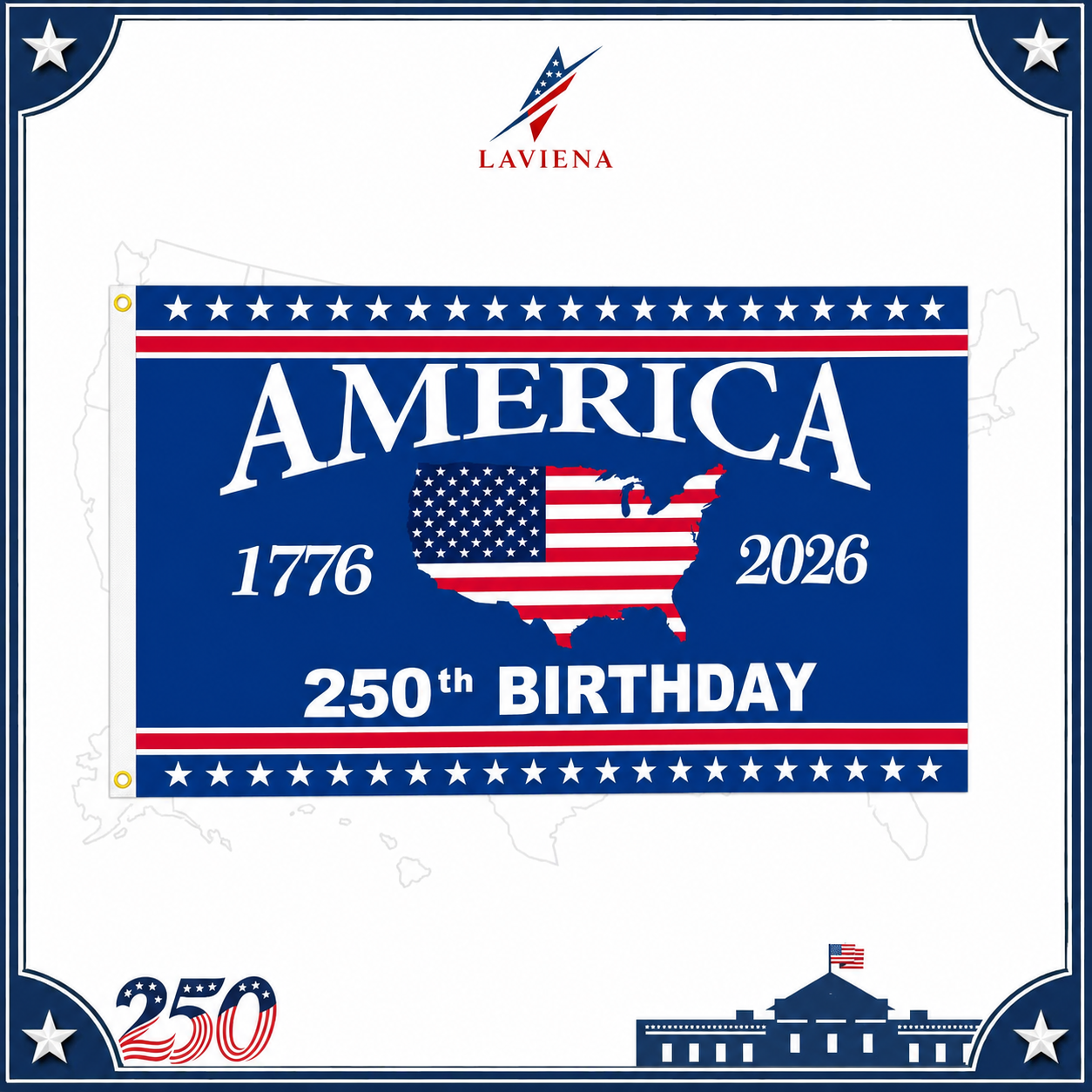 Laviena USA 250th Anniversary Patriotic Flag Backdrop Banner