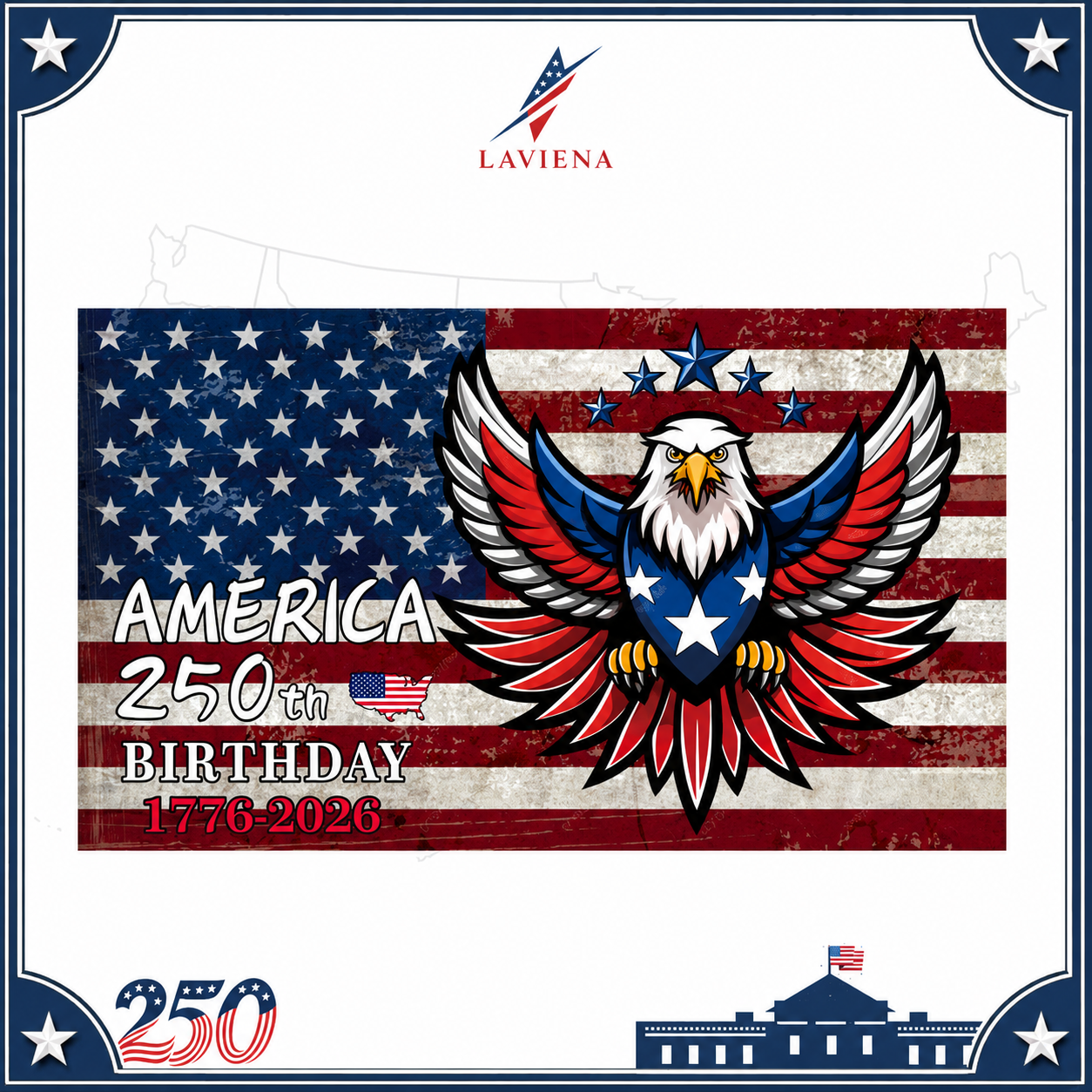 Laviena USA 250th Anniversary Patriotic Flag Backdrop Banner