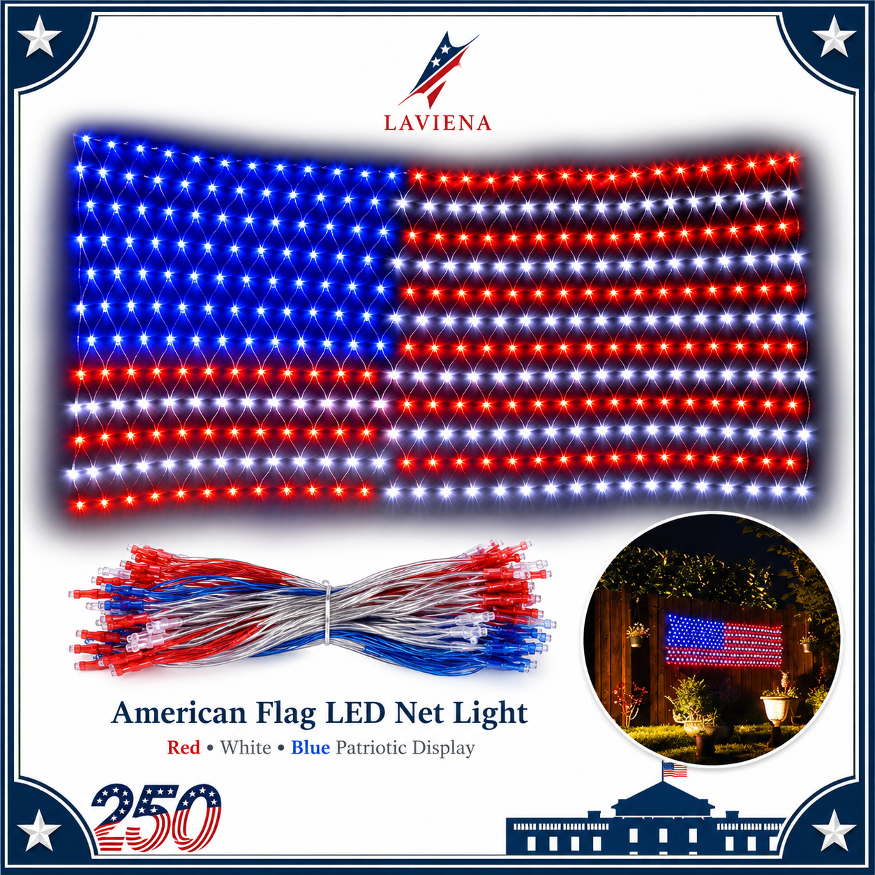 Laviena American Flag LED Net Light 2m x 1m