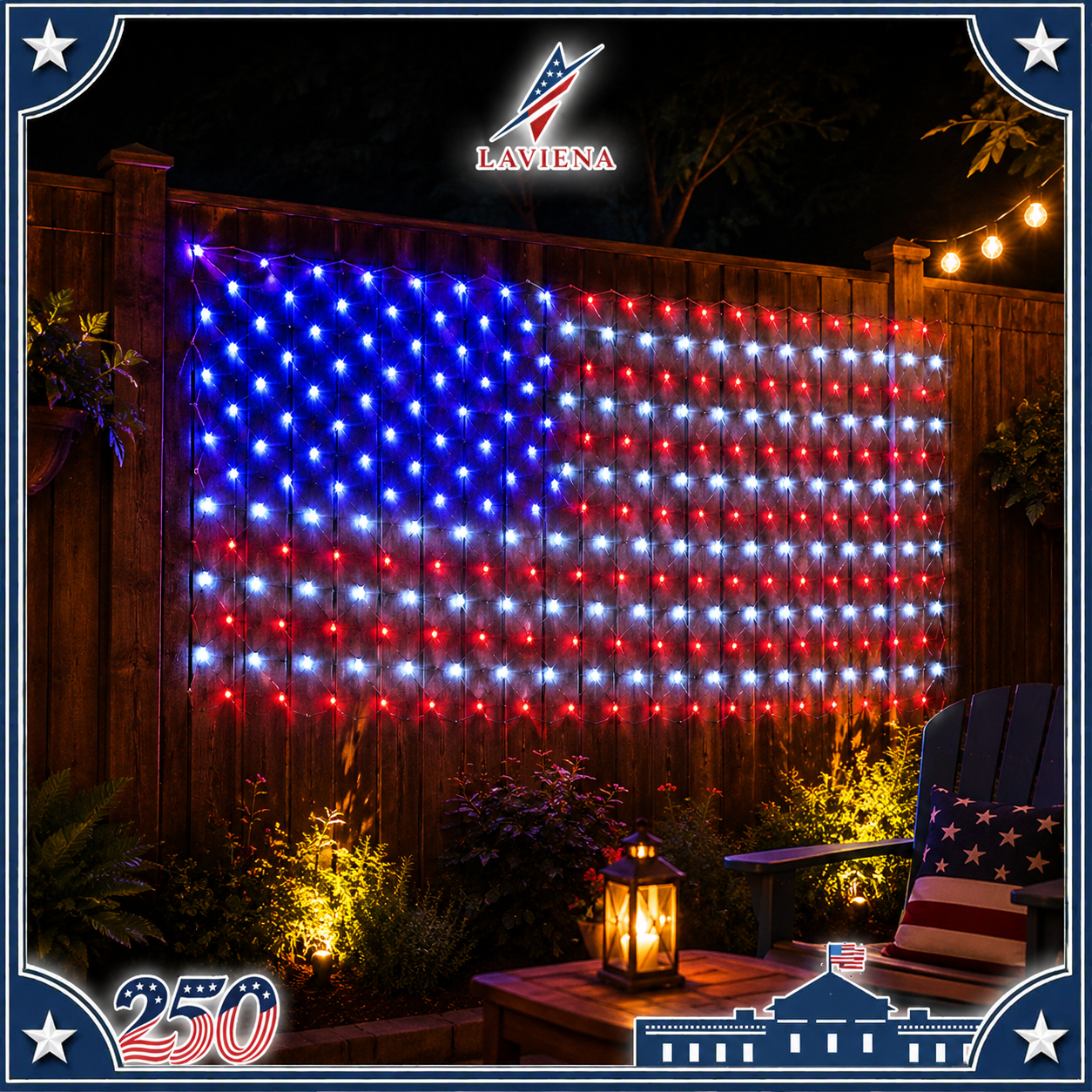 Laviena American Flag LED Net Light 2m x 1m