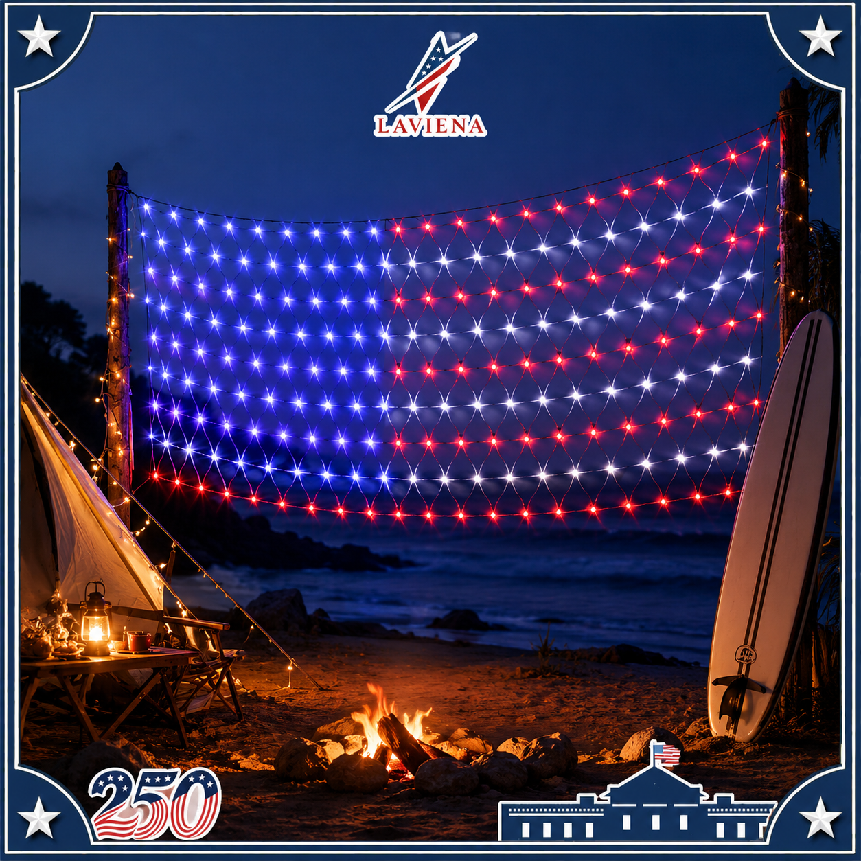 Laviena American Flag LED Net Light 2m x 1m