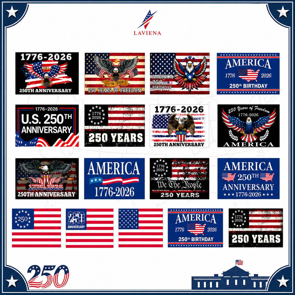 Laviena USA 250th Anniversary Patriotic Flag Backdrop Banner