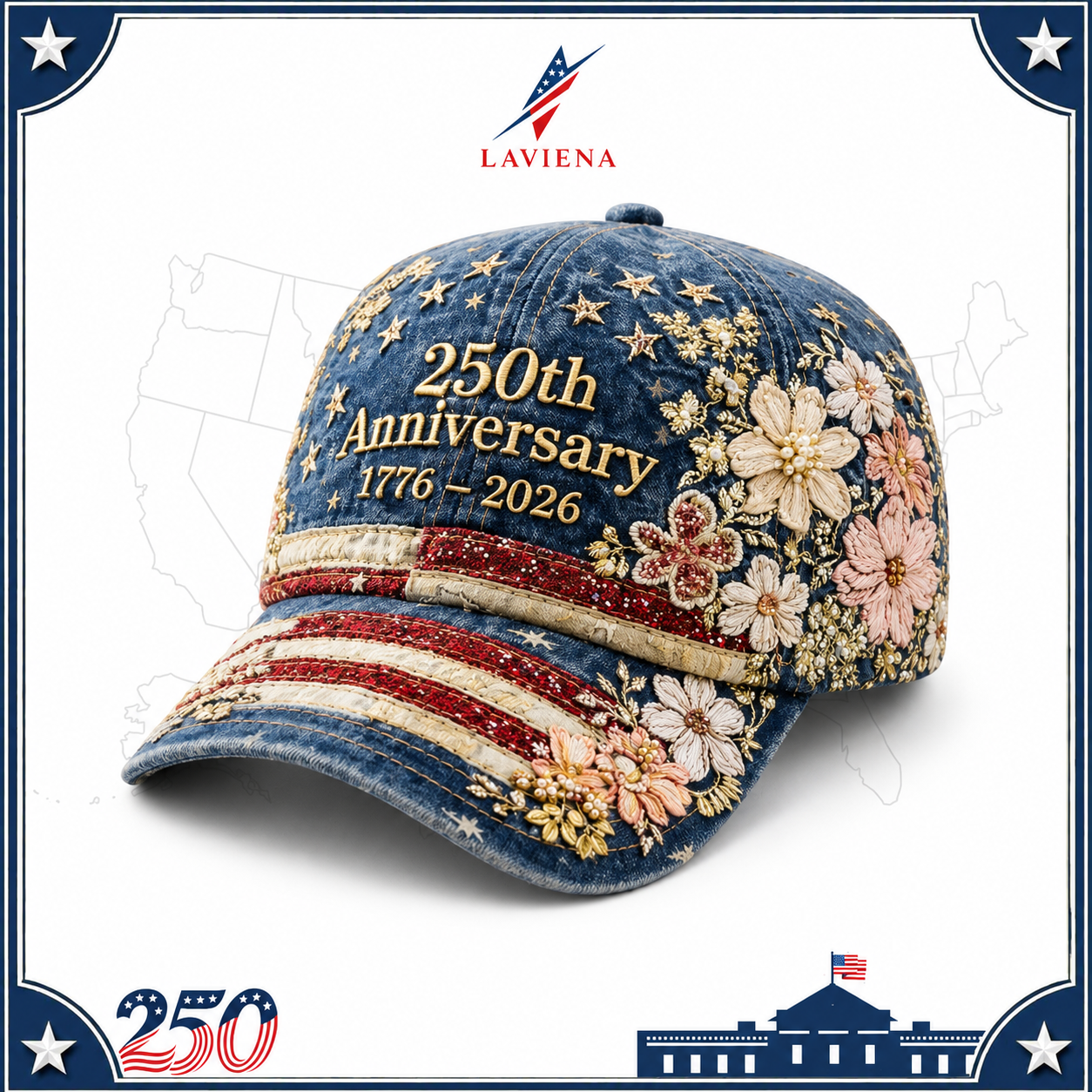 Laviena USA 250th Anniversary 3D Graphic Patriotic Baseball Cap