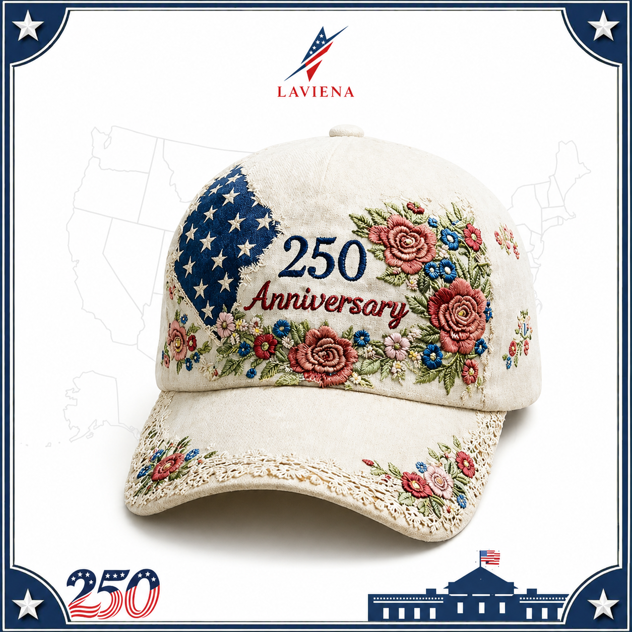 Laviena USA 250th Anniversary 3D Graphic Patriotic Baseball Cap