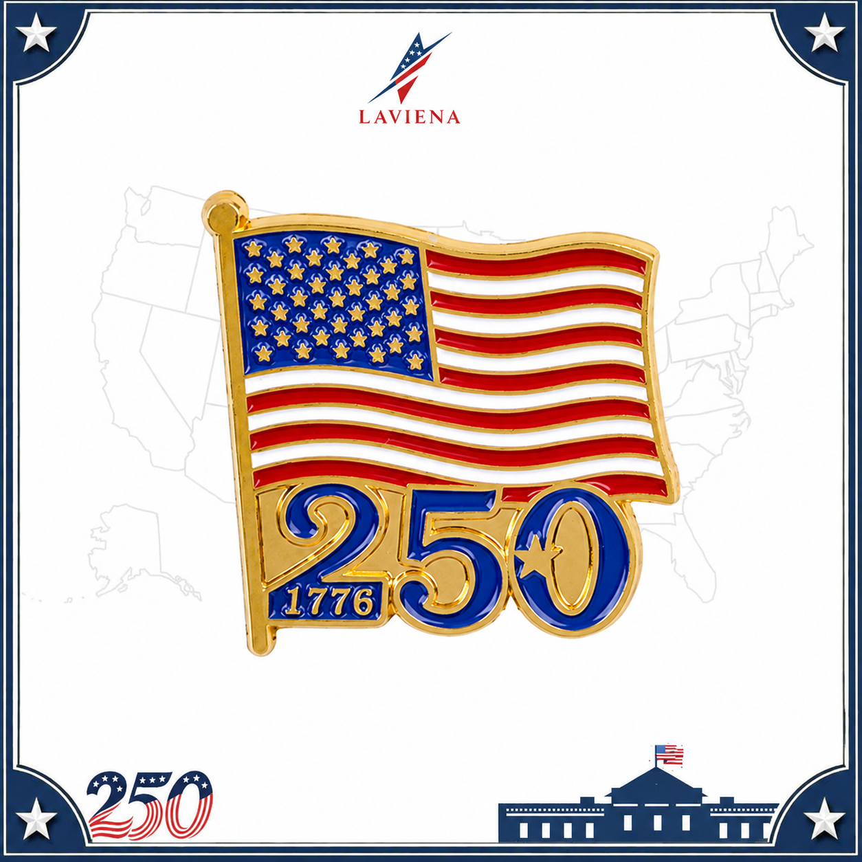 Laviena Patriotic Anniversary Heart Brooch Pin