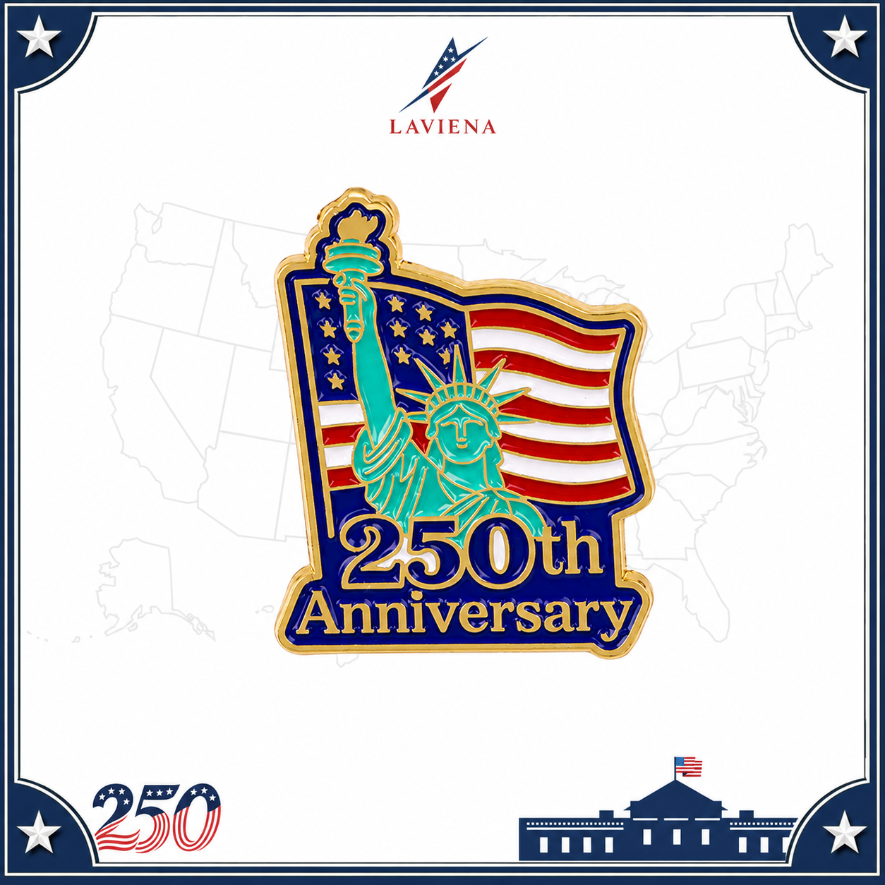Laviena Patriotic Anniversary Heart Brooch Pin