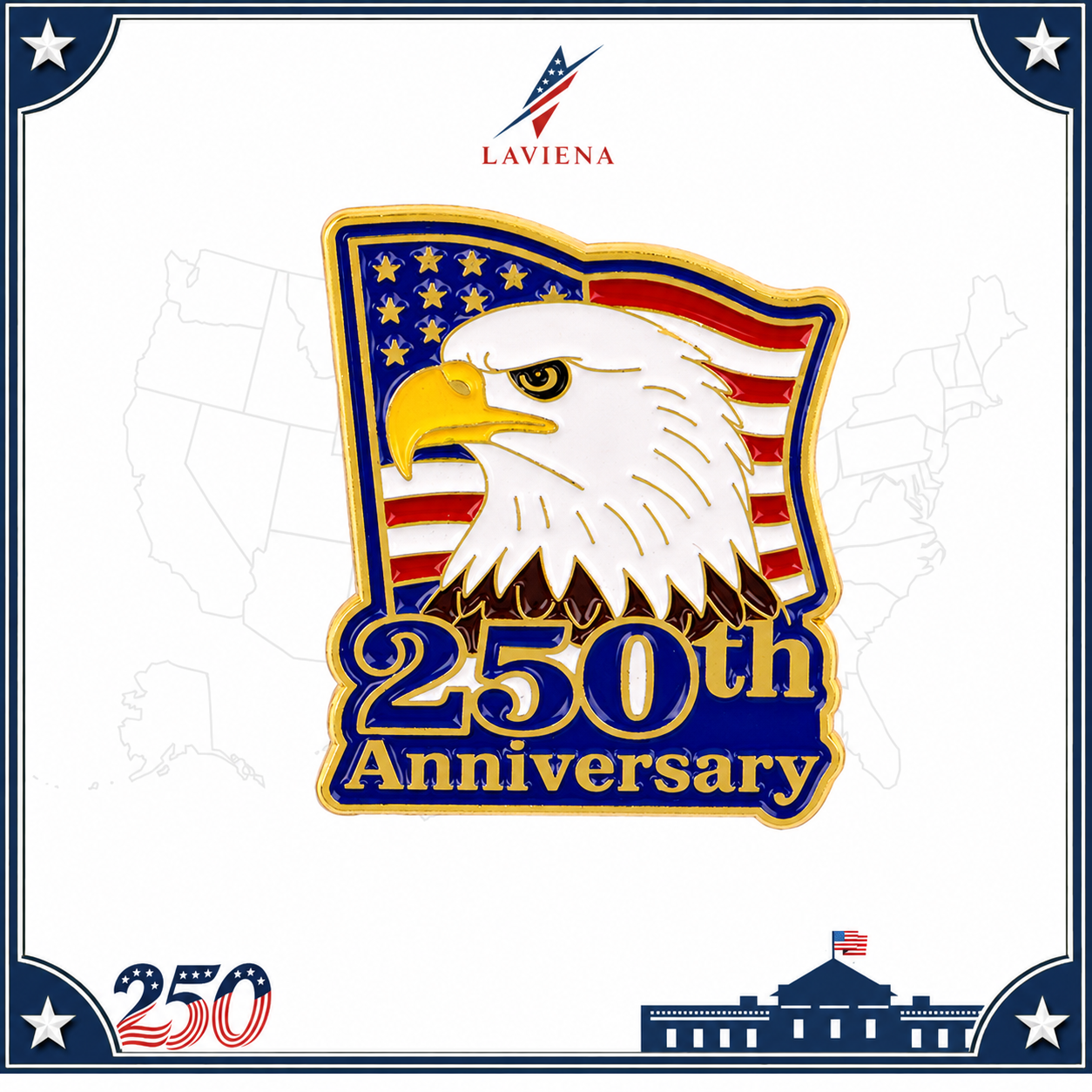 Laviena Patriotic Anniversary Heart Brooch Pin