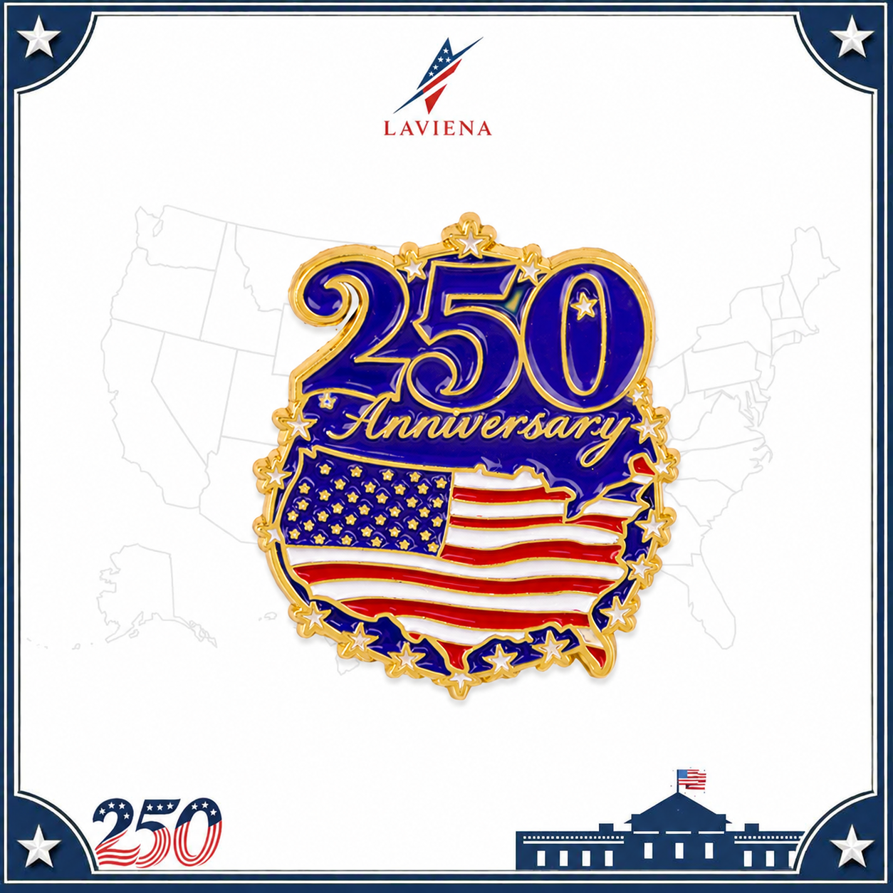 Laviena Patriotic Anniversary Heart Brooch Pin